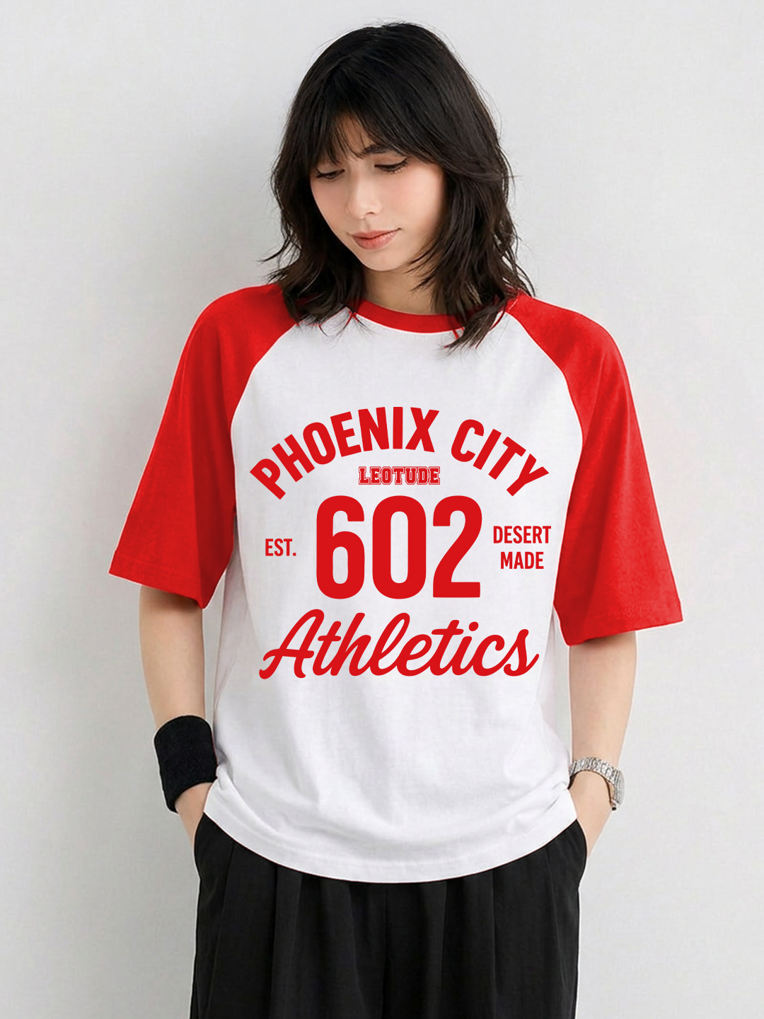 Leotude Women Oversized Printed T-Shirt | Half Sleeve Round Neck | Phoenix Graphic | Red - Leotude Fashion