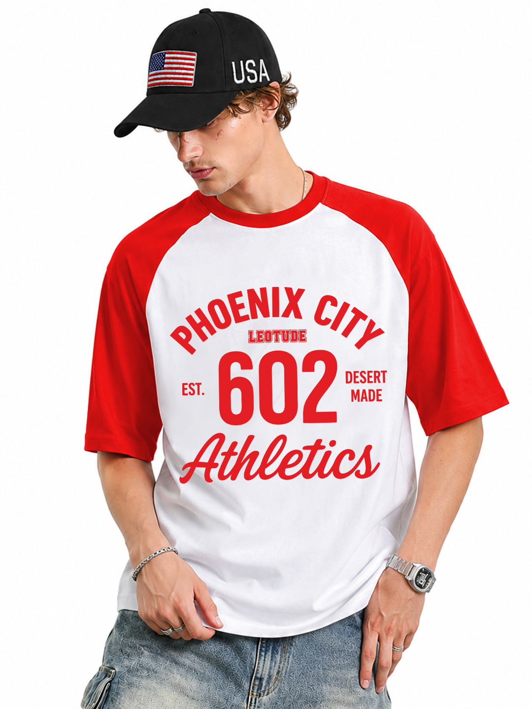 Leotude Men Oversized Printed T-Shirt | Half Sleeve Round Neck | Phoenix Graphic | Red - Leotude Fashion