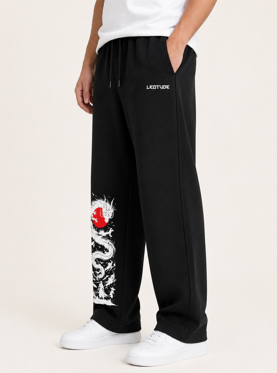 LEOTUDE Men Premium Printed Track Pant | Regular Fit | Cotton | Drawstring Waist | Side Pockets | Black Dragon - Leotude Fashion