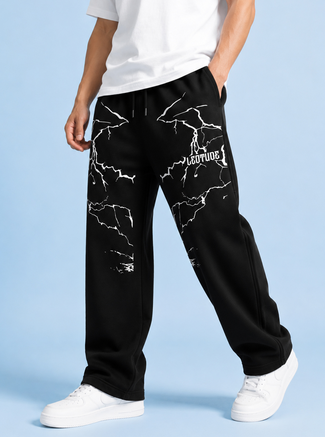LEOTUDE Men Premium Printed Track Pant | Regular Fit | Cotton | Drawstring Waist | Side Pockets | Black Shockwave - Leotude Fashion