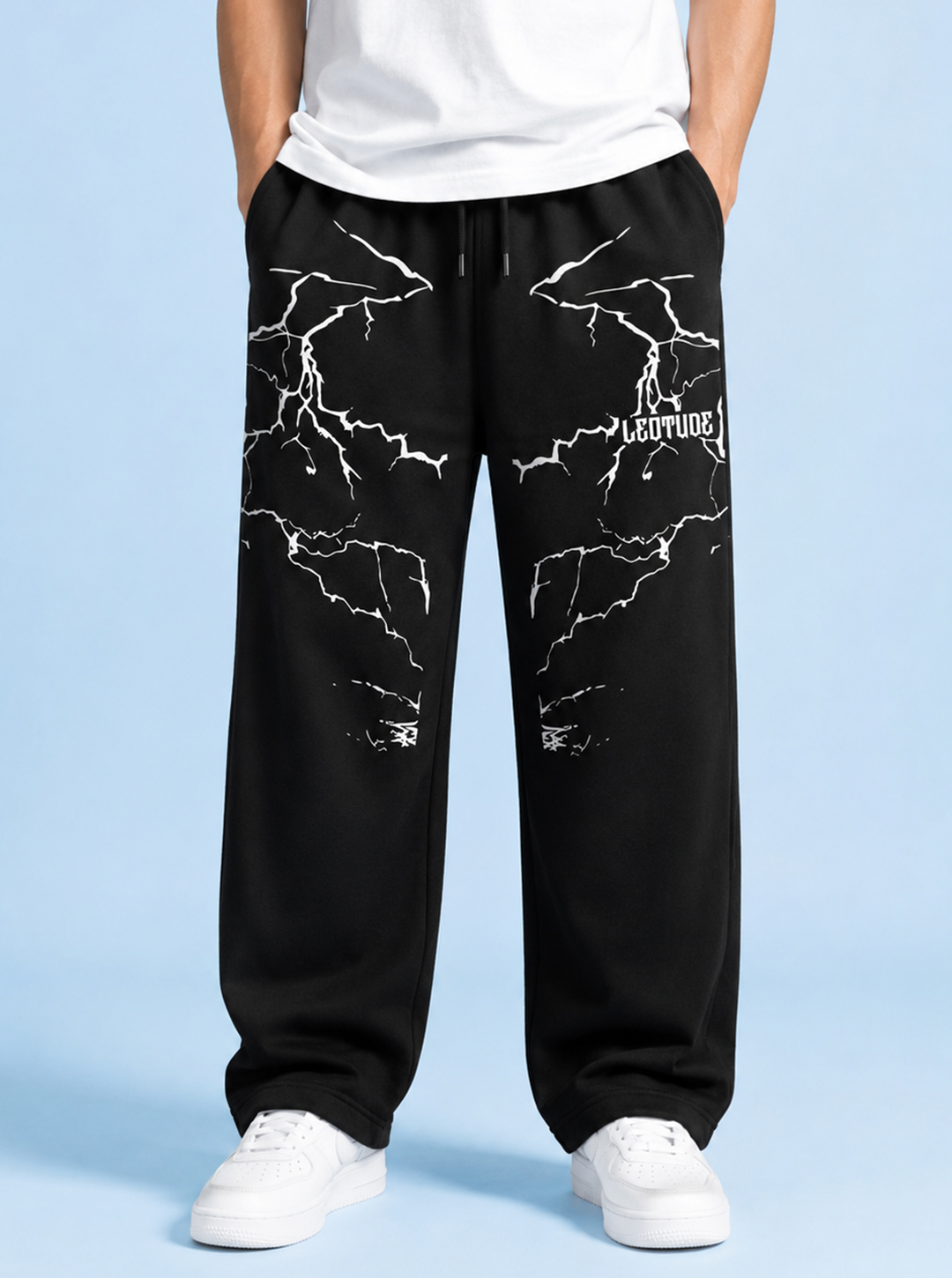 LEOTUDE Men Premium Printed Track Pant | Regular Fit | Cotton | Drawstring Waist | Side Pockets | Black Shockwave - Leotude Fashion