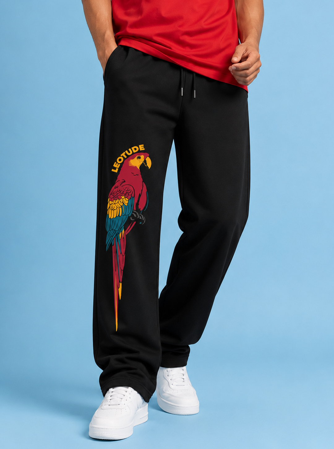 LEOTUDE Men Premium Printed Track Pant | Regular Fit | Cotton | Drawstring Waist | Side Pockets | Black Parrot - Leotude Fashion