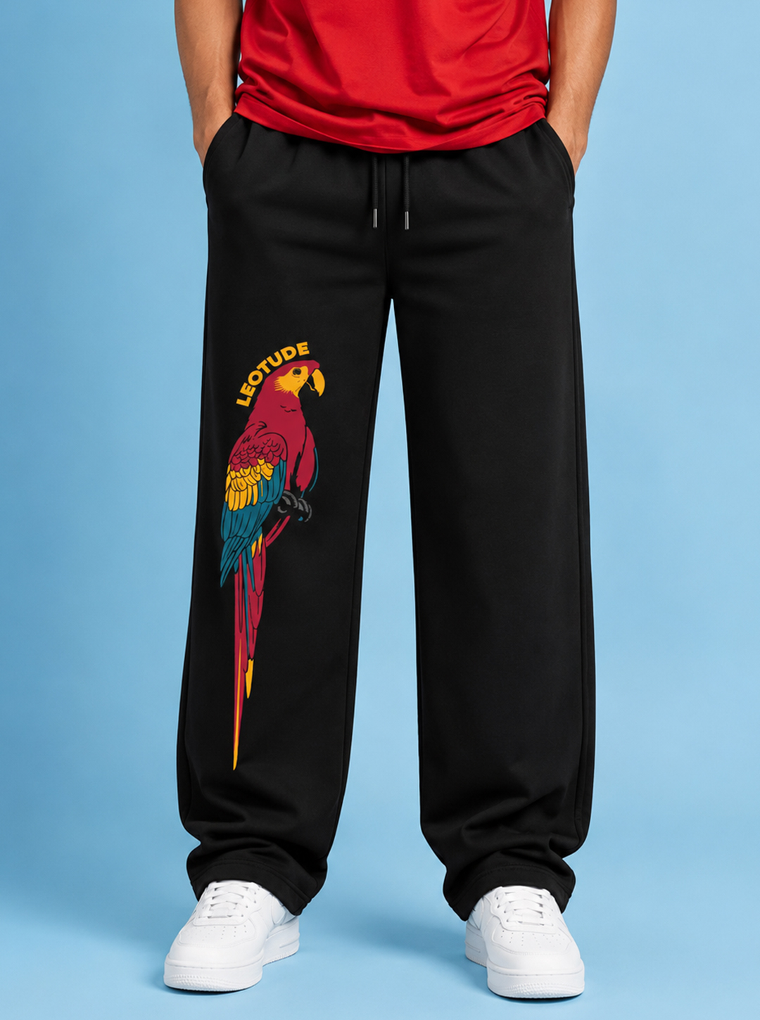 LEOTUDE Men Premium Printed Track Pant | Regular Fit | Cotton | Drawstring Waist | Side Pockets | Black Parrot - Leotude Fashion