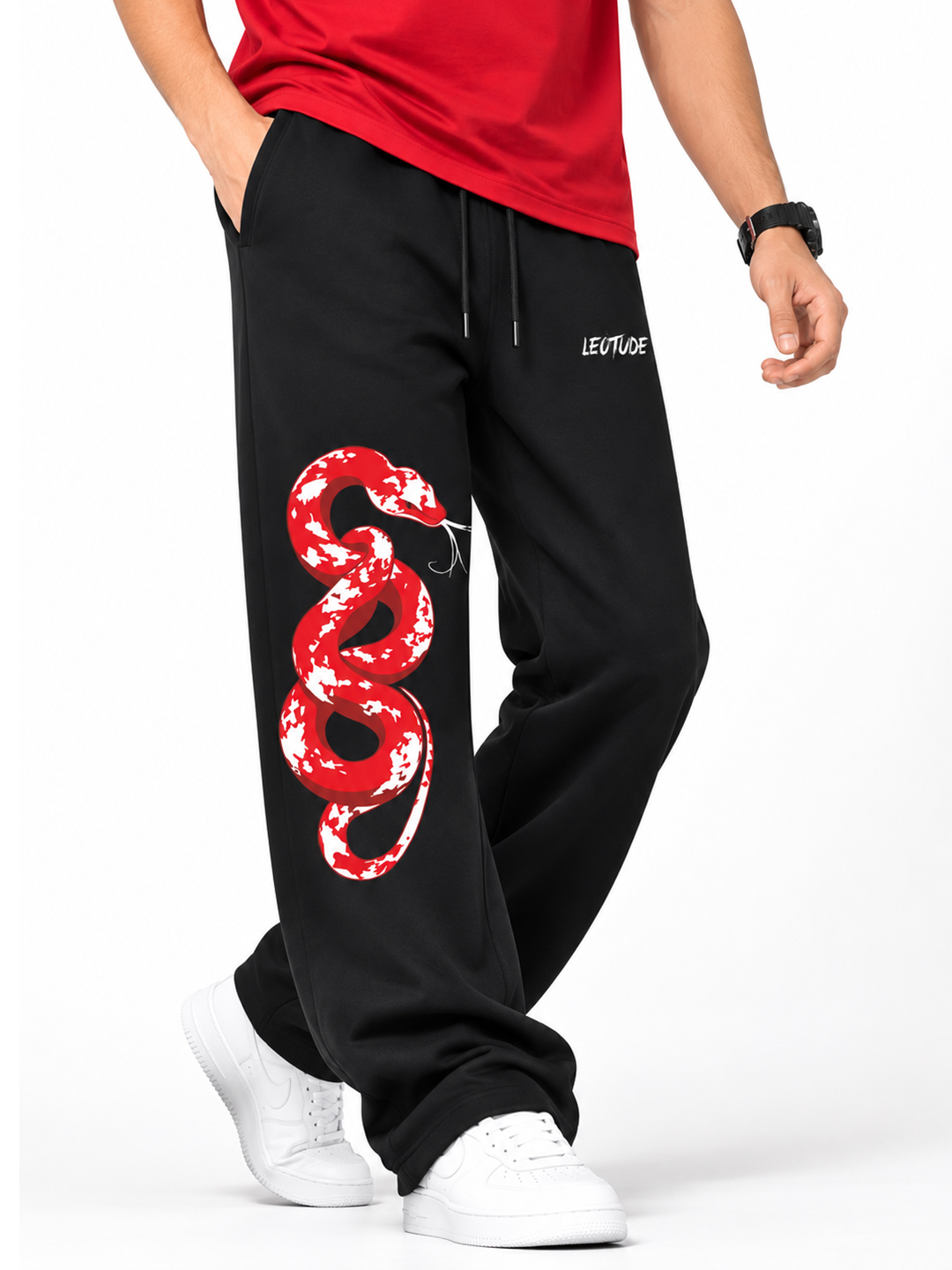 LEOTUDE Men Premium Printed Track Pant | Regular Fit | Cotton | Drawstring Waist | Side Pockets | Black Snake - Leotude Fashion