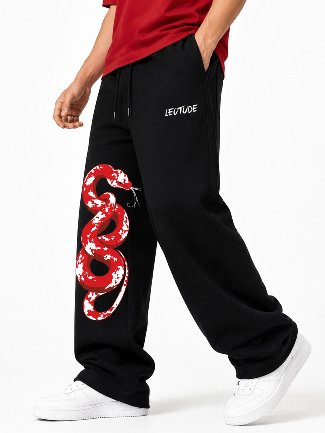 LEOTUDE Men Premium Printed Track Pant | Regular Fit | Cotton | Drawstring Waist | Side Pockets | Black Snake - Leotude Fashion