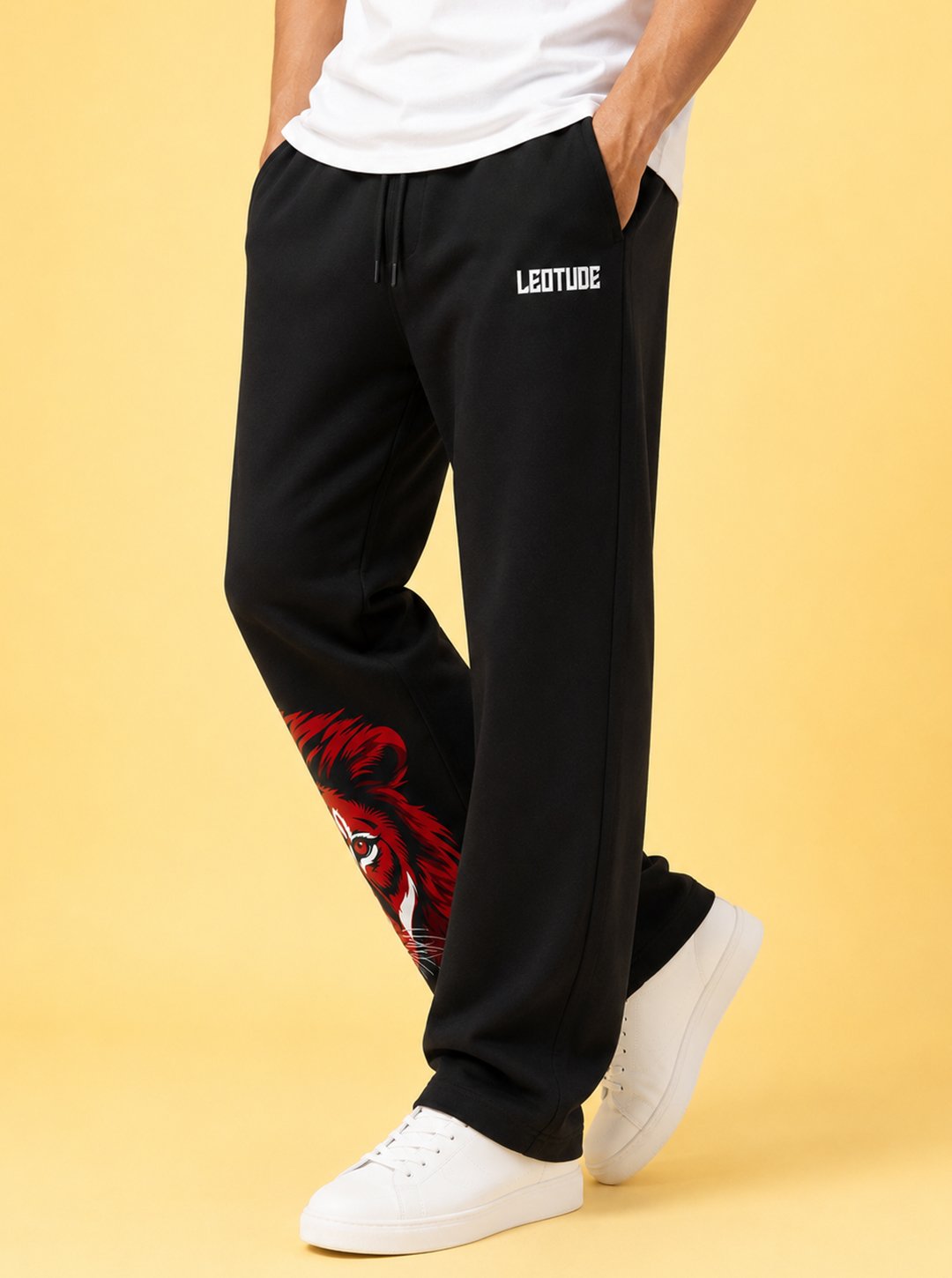 LEOTUDE Men Premium Printed Track Pant | Regular Fit | Cotton | Drawstring Waist | Side Pockets | Black Alpha - Leotude Fashion