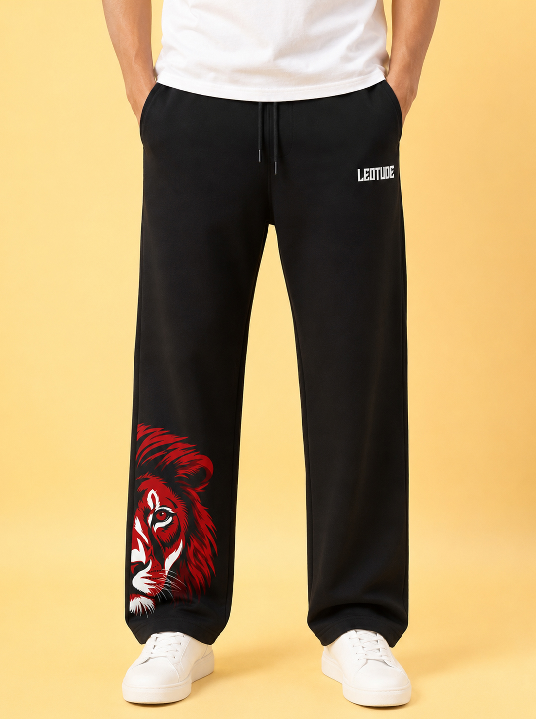 LEOTUDE Men Premium Printed Track Pant | Regular Fit | Cotton | Drawstring Waist | Side Pockets | Black Alpha - Leotude Fashion