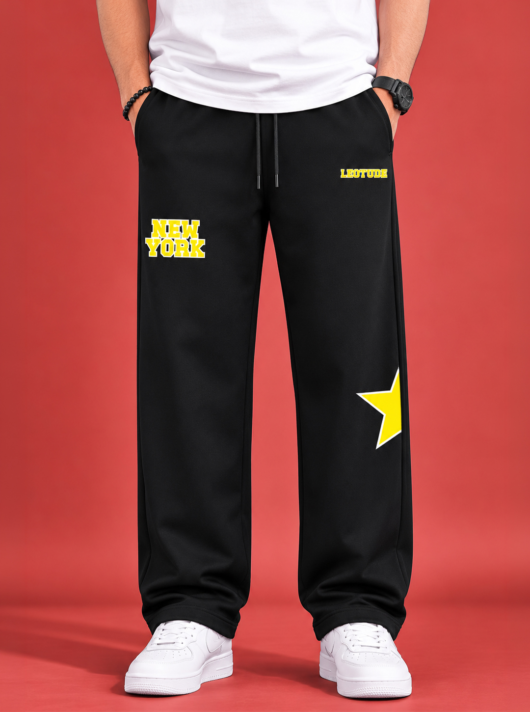 LEOTUDE Men Premium Printed Track Pant | Regular Fit | Cotton | Drawstring Waist | Side Pockets | Black Midtown - Leotude Fashion