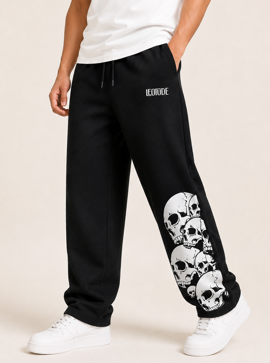 LEOTUDE Men Premium Printed Track Pant | Regular Fit | Cotton | Side Pockets | Black Skull - Leotude Fashion
