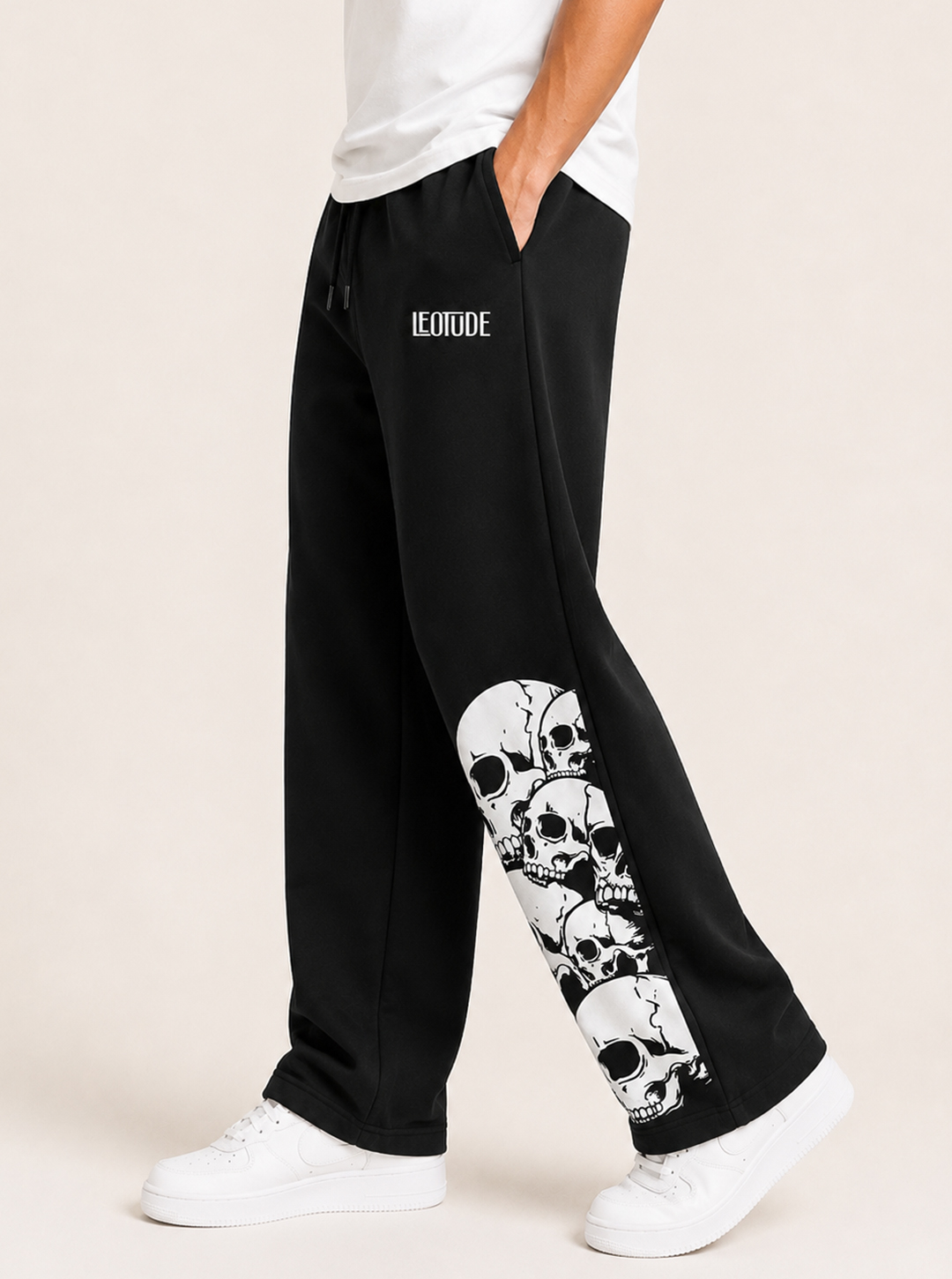 LEOTUDE Men Premium Printed Track Pant | Regular Fit | Cotton | Side Pockets | Black Skull - Leotude Fashion