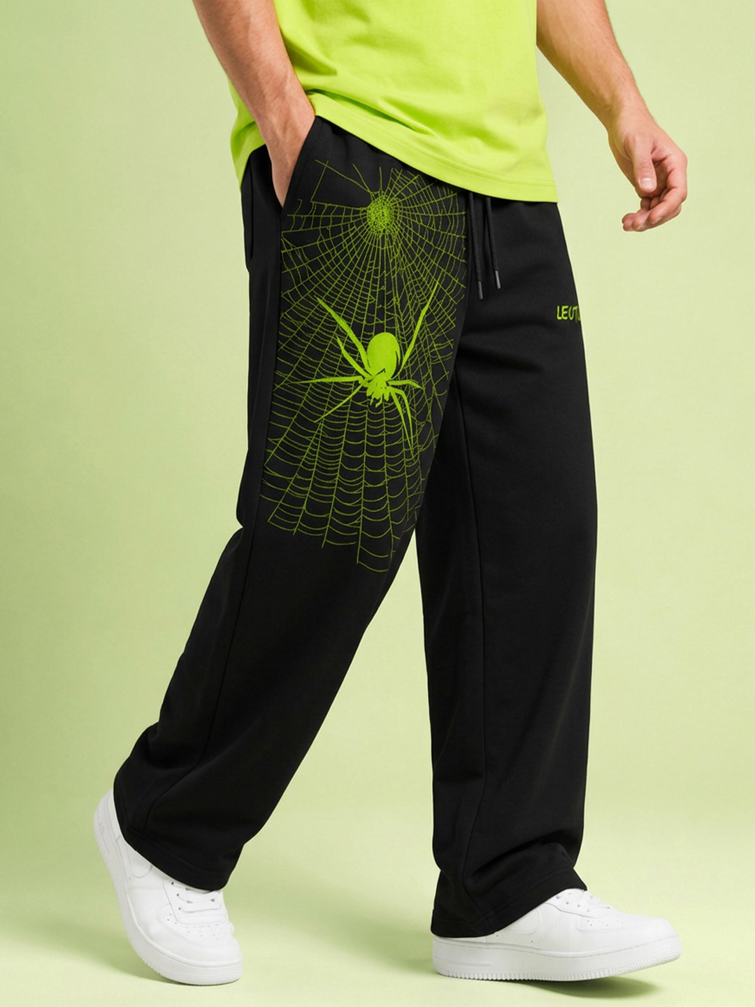 LEOTUDE Men Premium Printed Track Pant | Regular Fit | Cotton | Drawstring Waist | Side Pockets | Black Spider - Leotude Fashion
