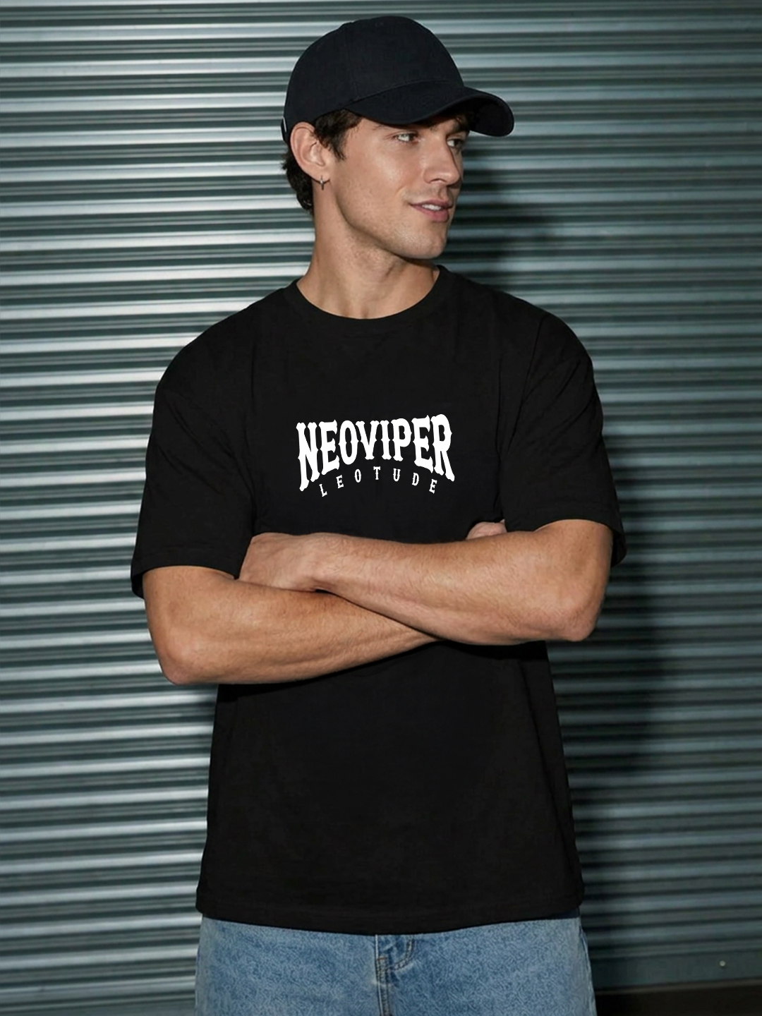 Men Oversized Printed T-Shirt | Black Neo Viper Graphic | Half Sleeve Round Neck Streetwear Tee - Leotude Fashion