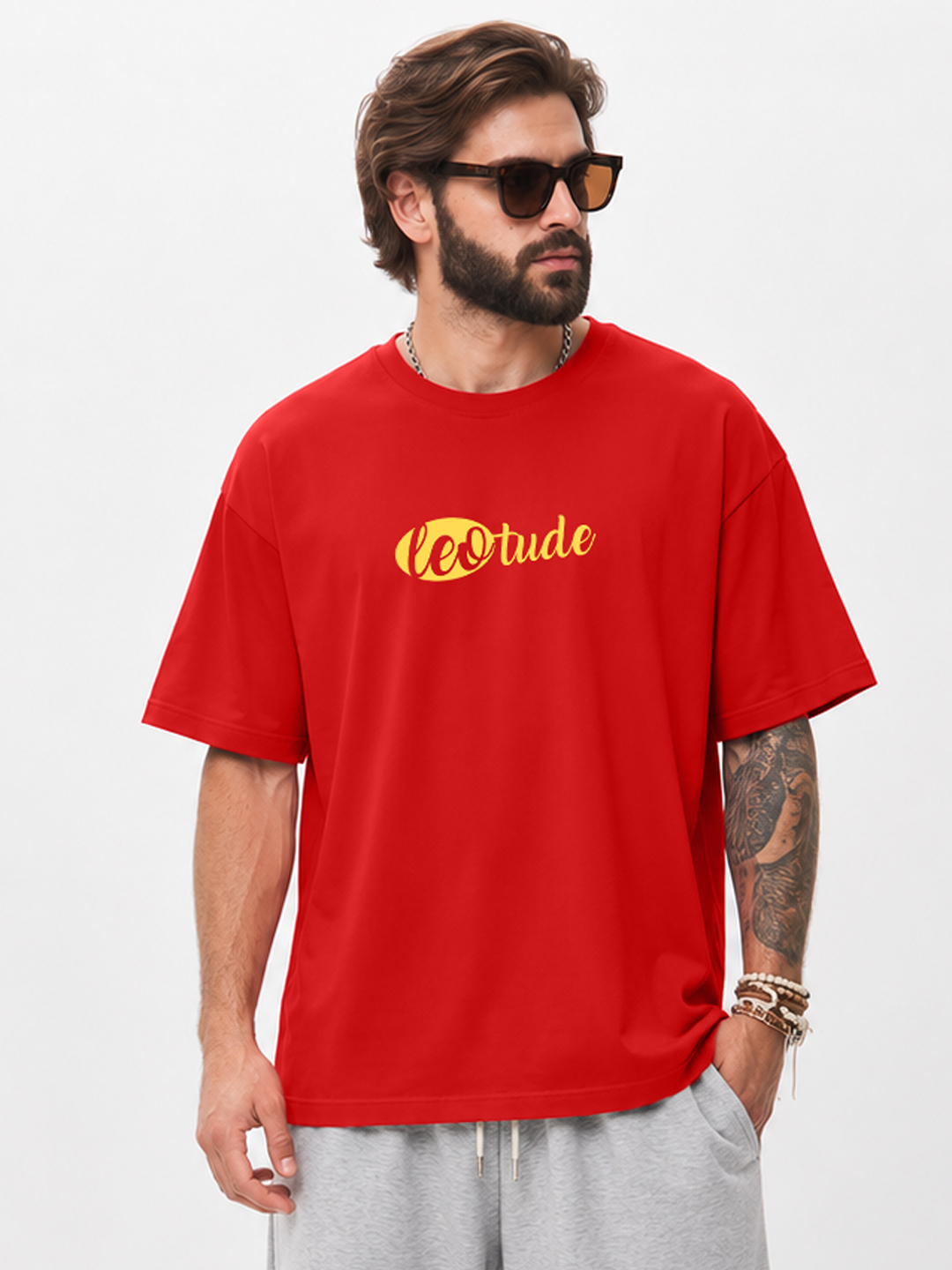 Men Oversized Printed T-Shirt | Red Snake Graphic | Half Sleeve Round Neck Streetwear Tee - Leotude Fashion