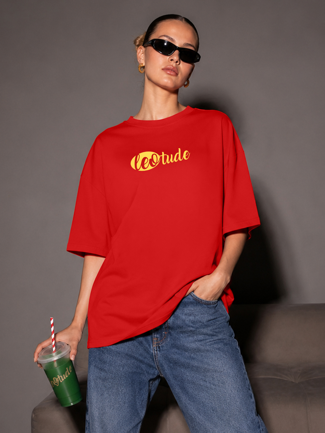 Women Oversized Printed T-Shirt | Red Snake Graphic | Half Sleeve Round Neck Streetwear Tee - Leotude Fashion