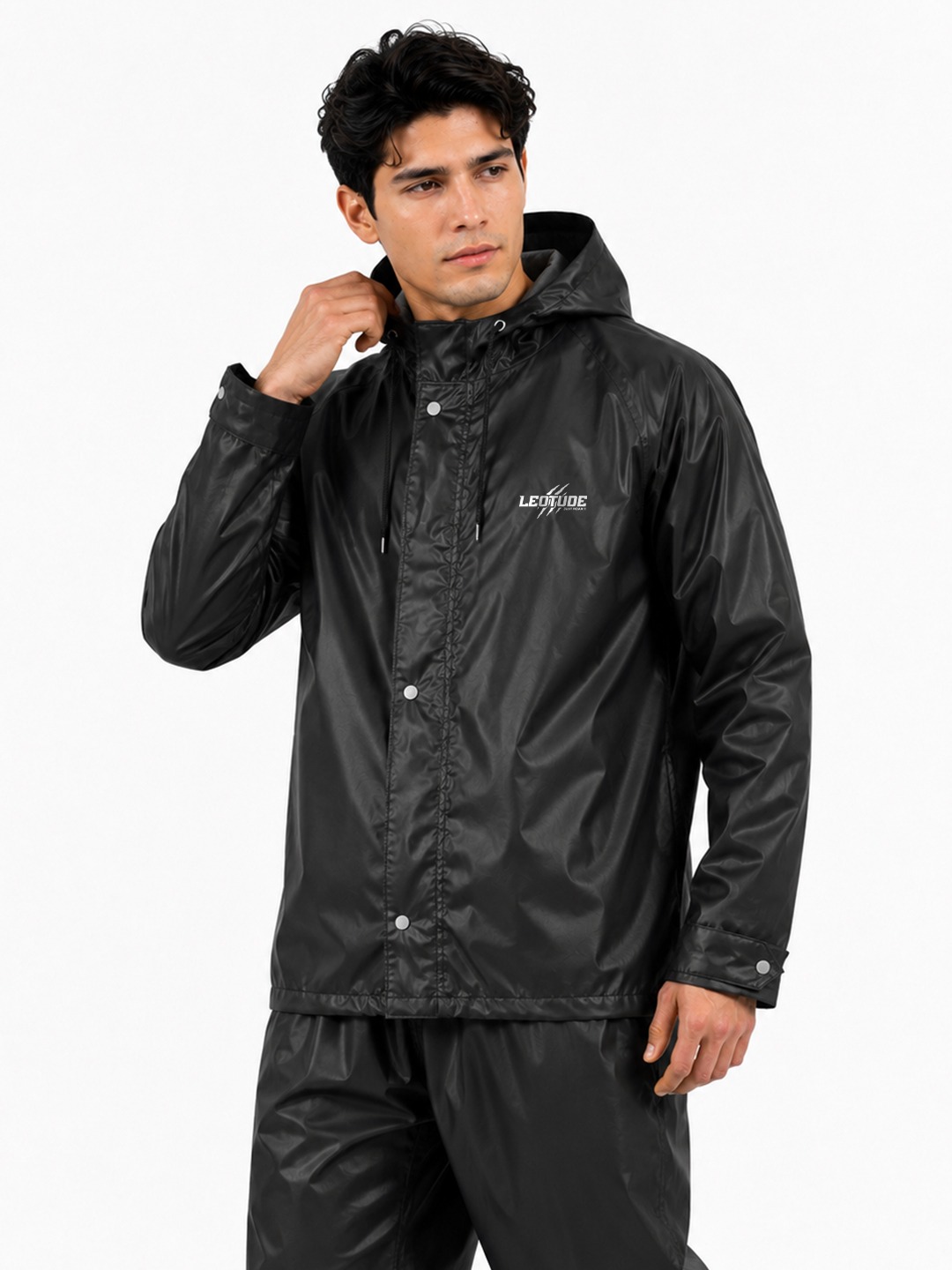 Men's Waterproof Raincoat with Hood | Full Sleeve | Lightweight | Free Size | Black - Leotude Fashion