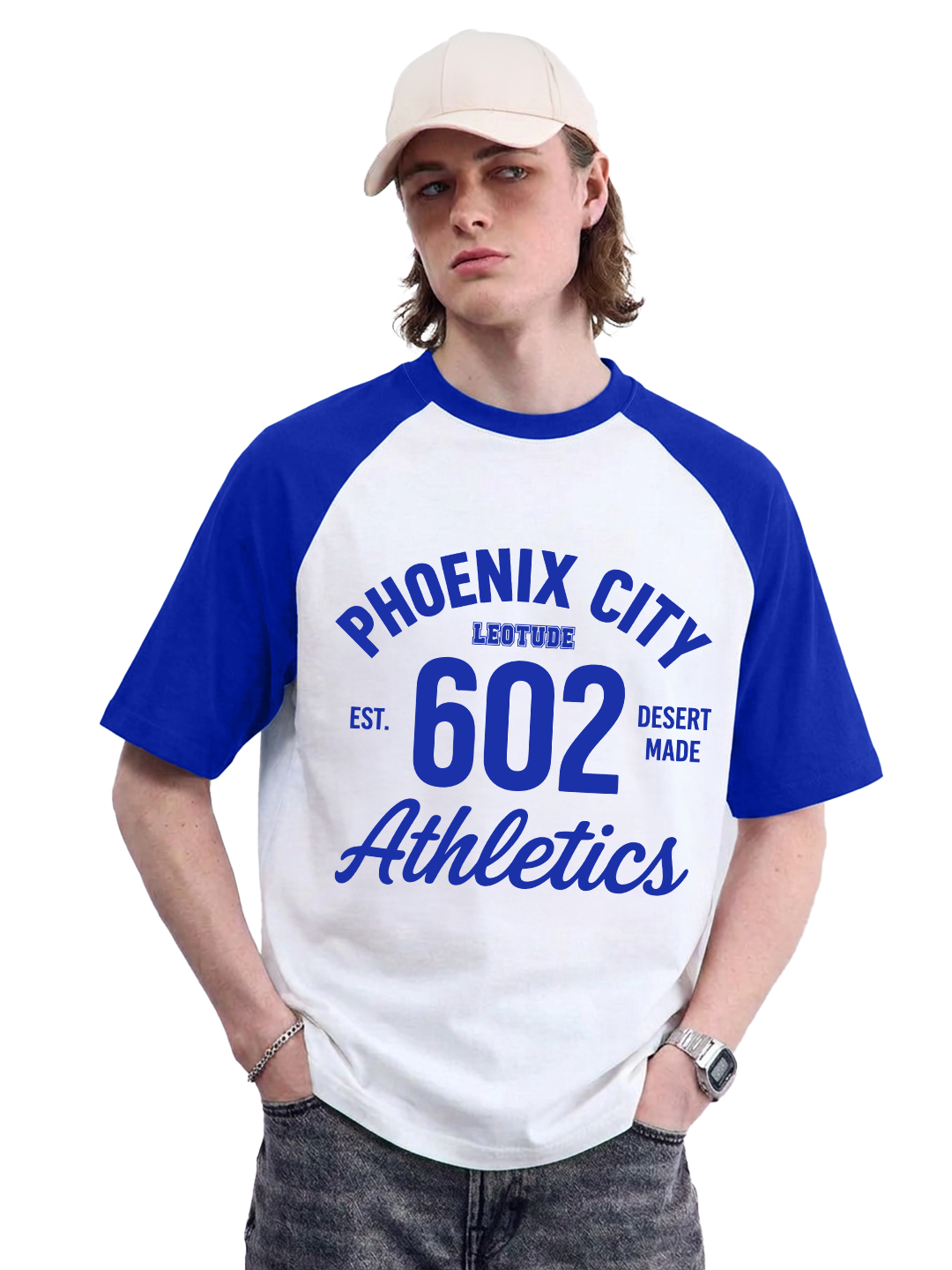 Leotude Men Oversized Printed T-Shirt | Half Sleeve Round Neck | Phoenix Graphic | Blue - Leotude Fashion