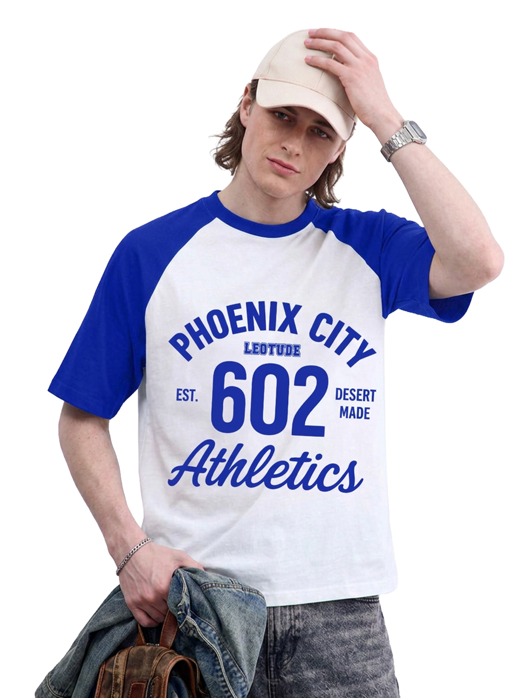 Leotude Men Oversized Printed T-Shirt | Half Sleeve Round Neck | Phoenix Graphic | Blue - Leotude Fashion