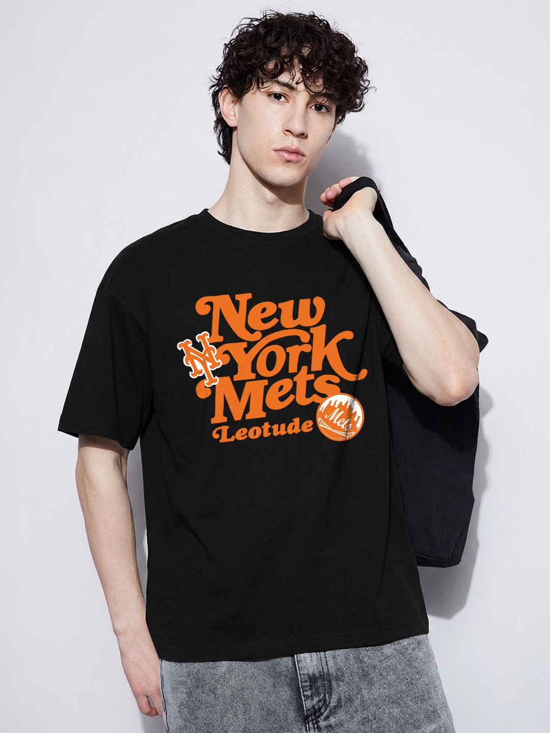 Men Oversized Printed T-Shirt | Black Mets Graphic | Half Sleeve Round Neck Streetwear Tee - Leotude Fashion