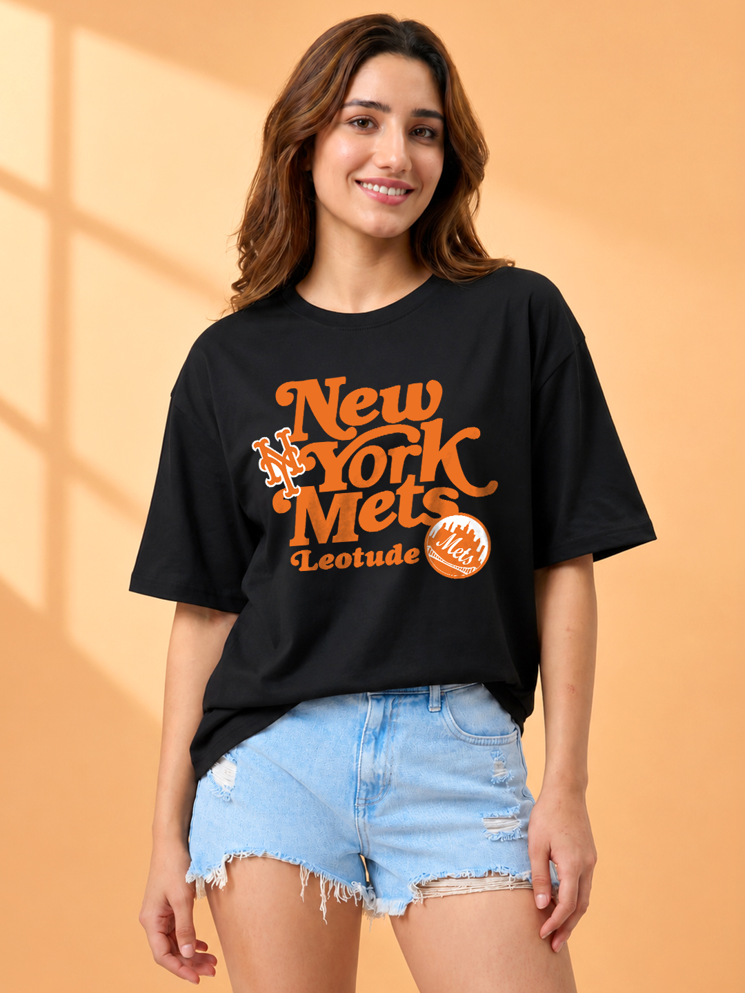 Women Oversized Printed T-Shirt | Black Mets Graphic | Half Sleeve Round Neck Streetwear Tee - Leotude Fashion