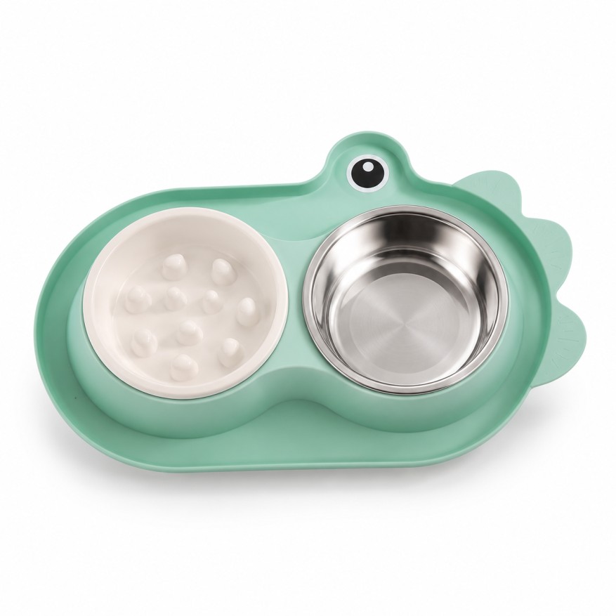 Pawzo 2-in-1 Slow Feeder Pet Bowl | Stainless Steel Food & Water Bowl for Dogs & Cats | Non-Slip Feeding Bowl