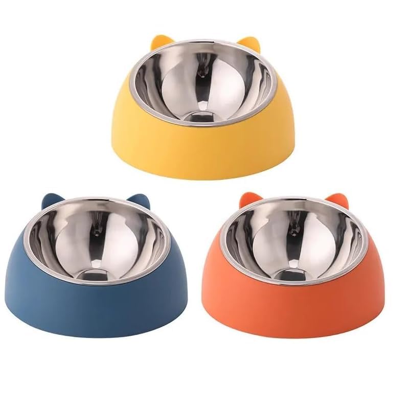 Pawzo Cute Cat Ear Stainless Steel Pet Bowl | Non-Slip Food & Water Bowl for Dogs & Cats | Removable Feeding Bowl