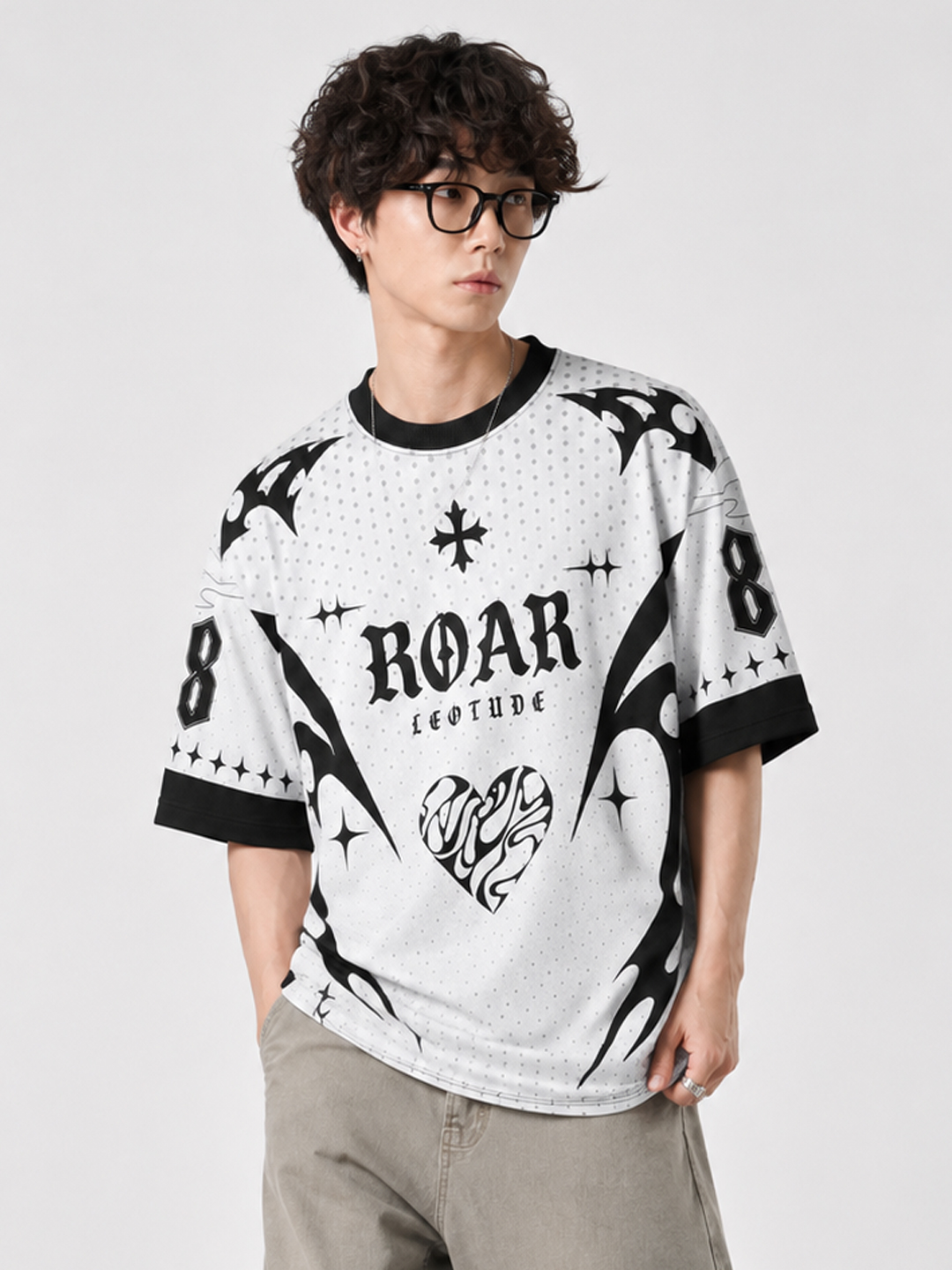 Men White Roar Oversized Polyester T-Shirt | Half Sleeve Round Neck Graphic Streetwear Tee - Leotude Fashion