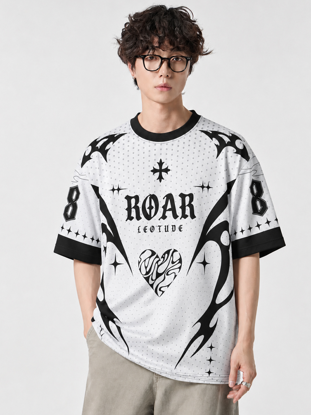 Men White Roar Oversized Polyester T-Shirt | Half Sleeve Round Neck Graphic Streetwear Tee - Leotude Fashion