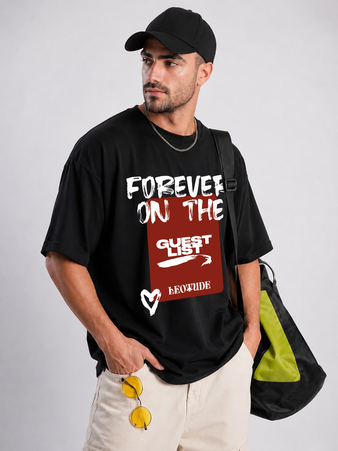 Men Oversized Printed T-Shirt | Black Forever Printed | Half Sleeve Round Neck Streetwear Tee - Leotude Fashion