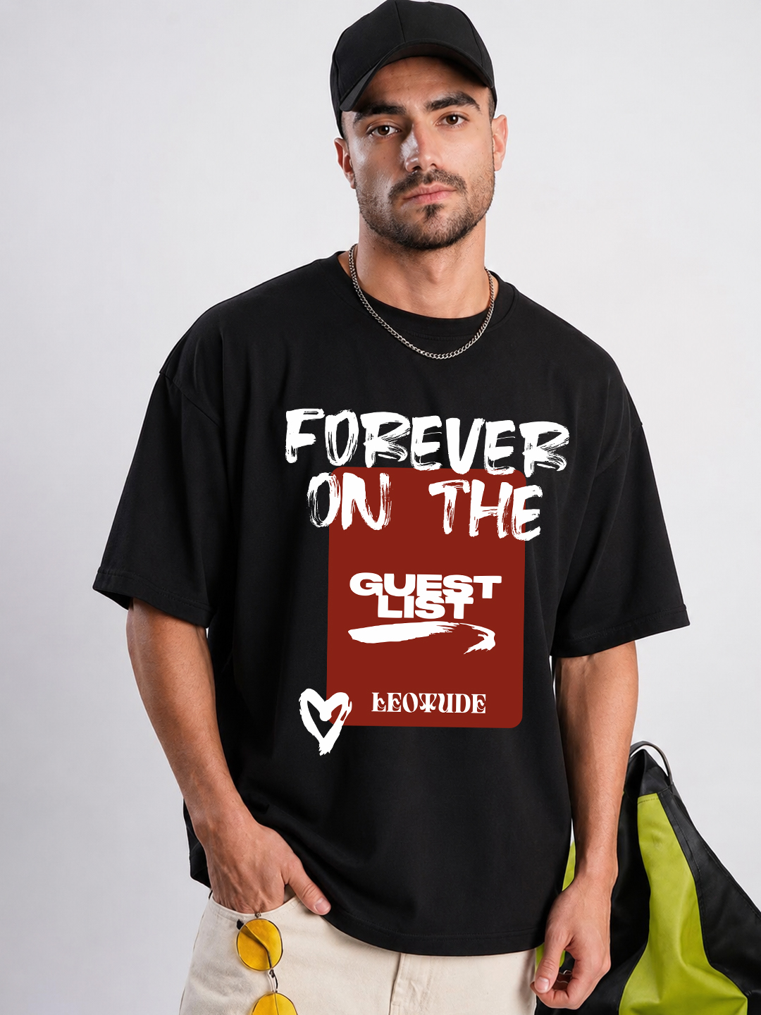 Men Oversized Printed T-Shirt | Black Forever Printed | Half Sleeve Round Neck Streetwear Tee - Leotude Fashion