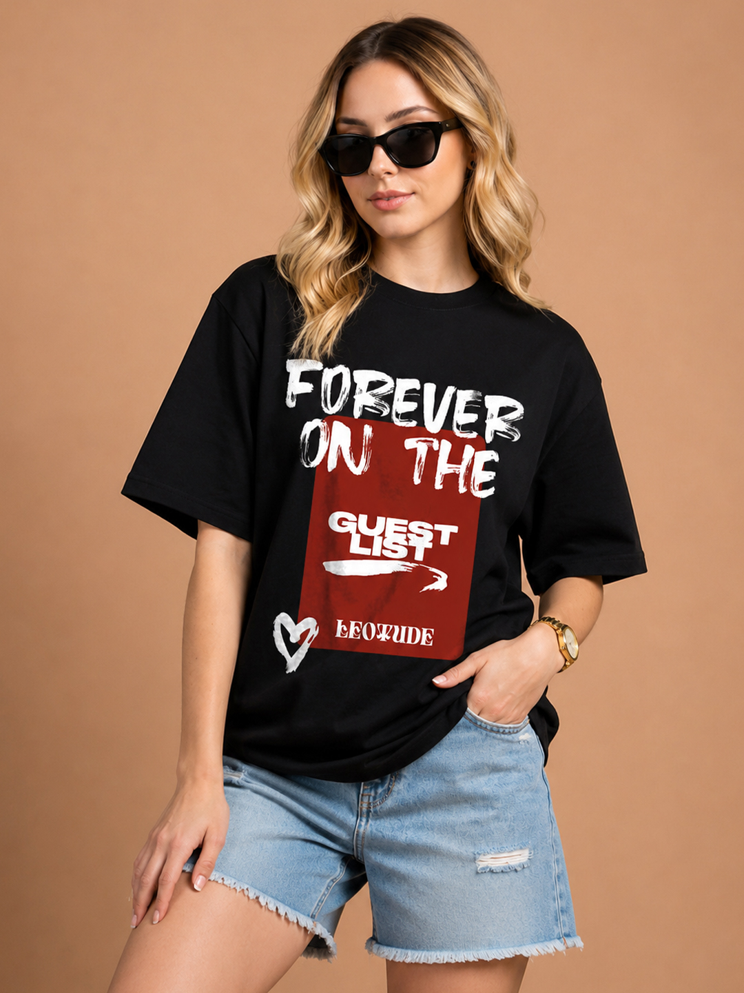 Women Oversized Printed T-Shirt | Black Forever Printed | Half Sleeve Round Neck Streetwear Tee - Leotude Fashion