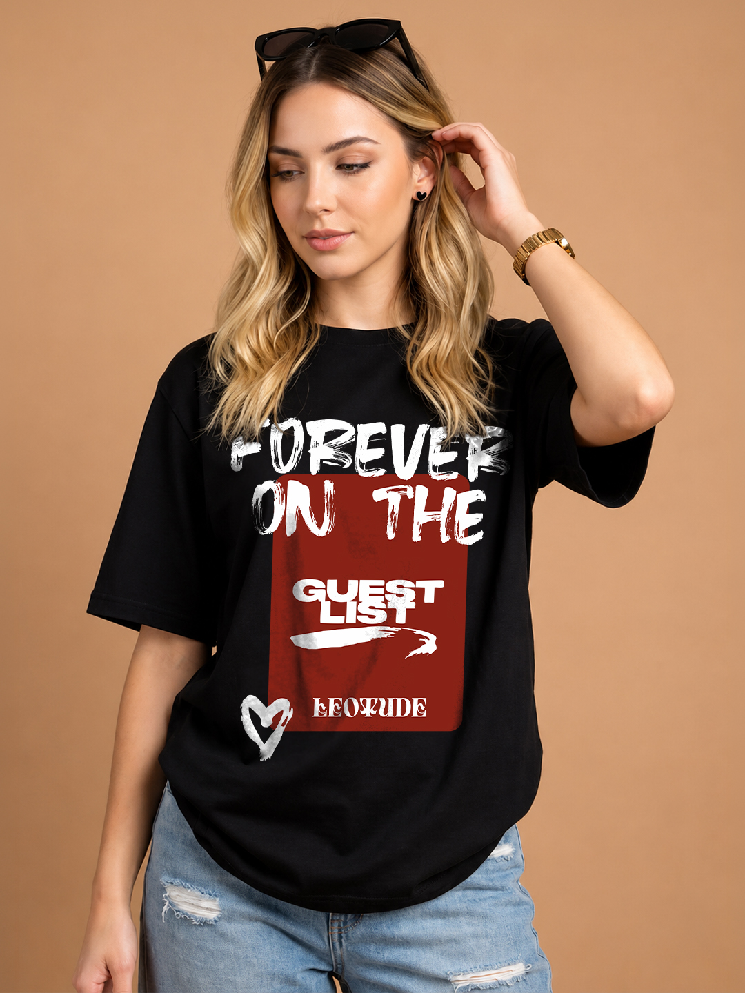 Women Oversized Printed T-Shirt | Black Forever Printed | Half Sleeve Round Neck Streetwear Tee - Leotude Fashion