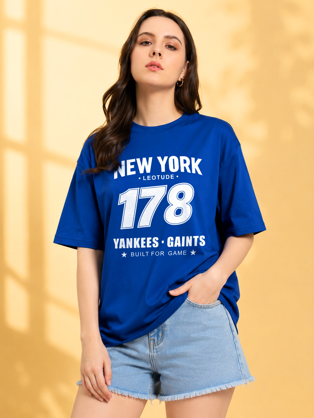 Women Oversized Printed T-Shirt | Blue Gaints Printed | Half Sleeve Round Neck Streetwear Tee - Leotude Fashion