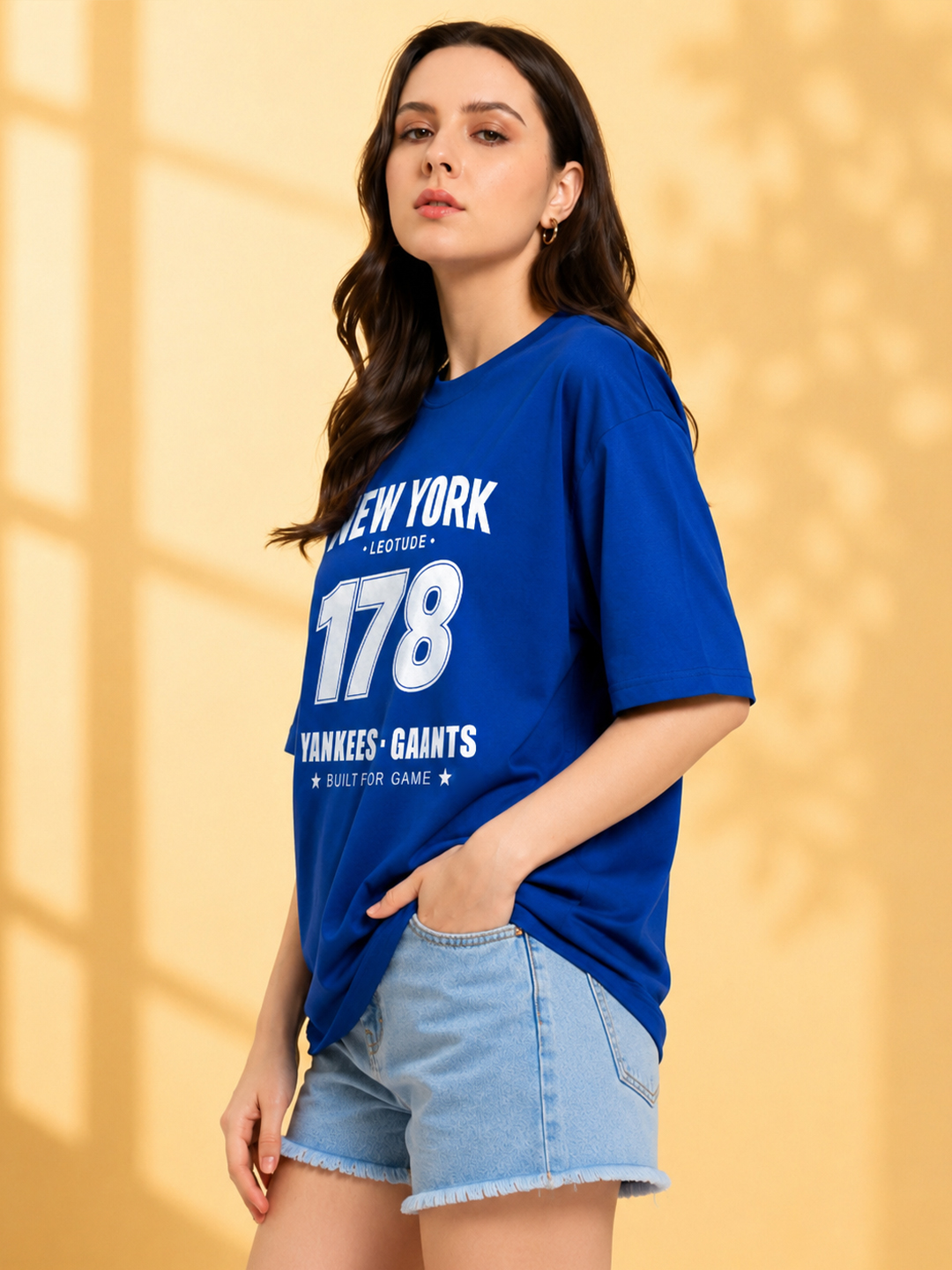 Women Oversized Printed T-Shirt | Blue Gaints Printed | Half Sleeve Round Neck Streetwear Tee - Leotude Fashion