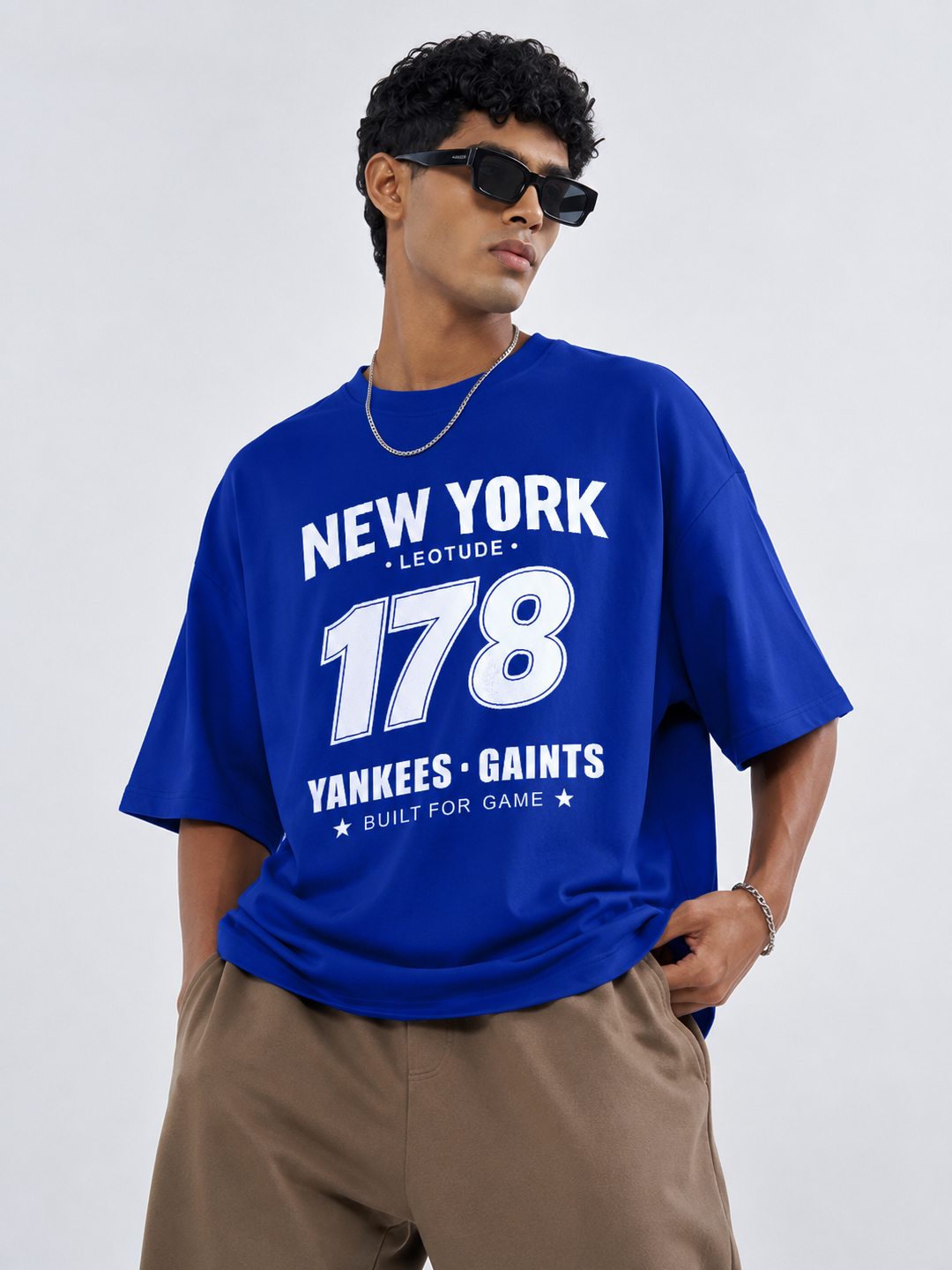 Men Oversized Printed T-Shirt | Blue Gaints Printed | Half Sleeve Round Neck Streetwear Tee - Leotude Fashion
