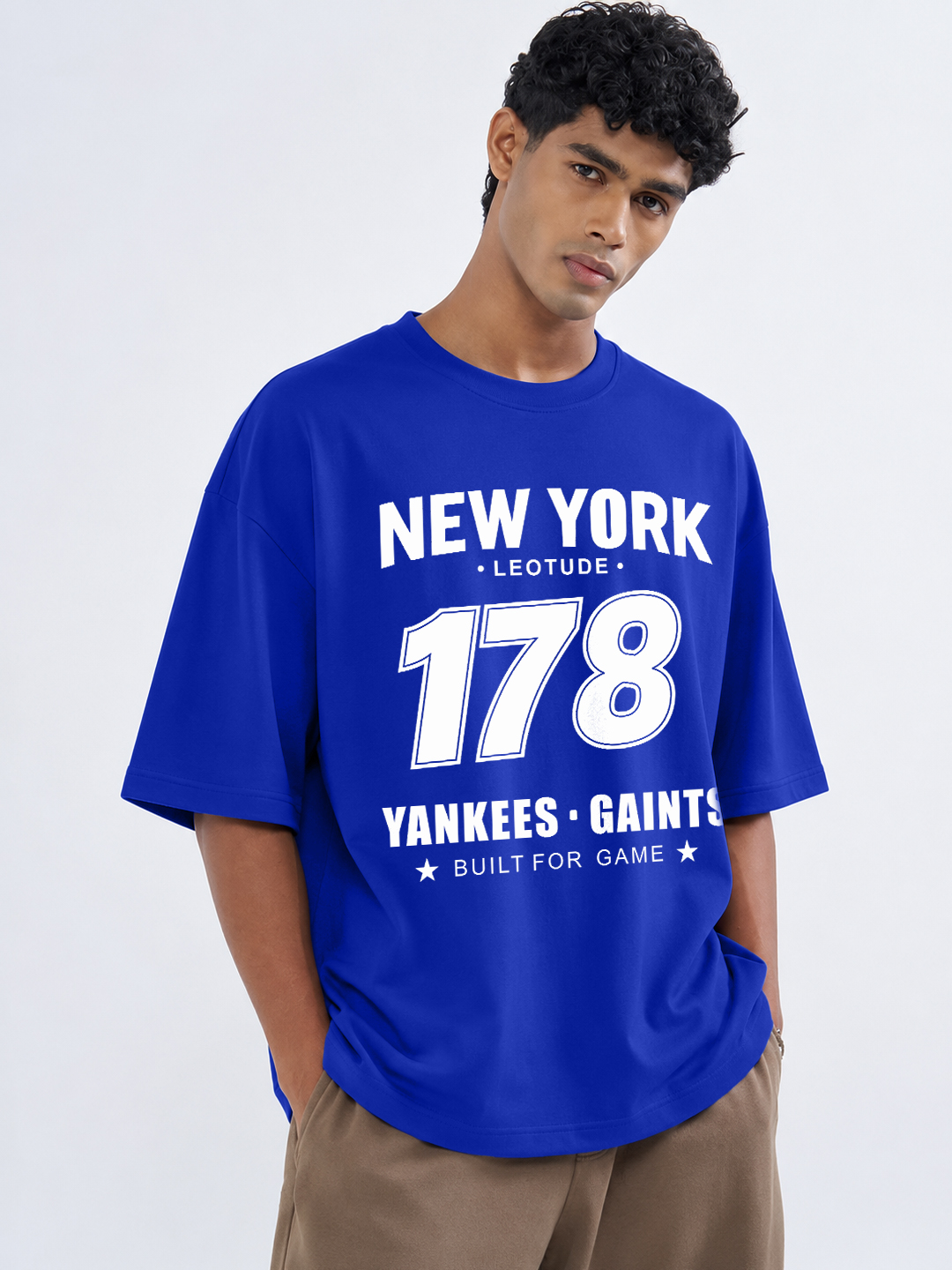 Men Oversized Printed T-Shirt | Blue Gaints Printed | Half Sleeve Round Neck Streetwear Tee - Leotude Fashion