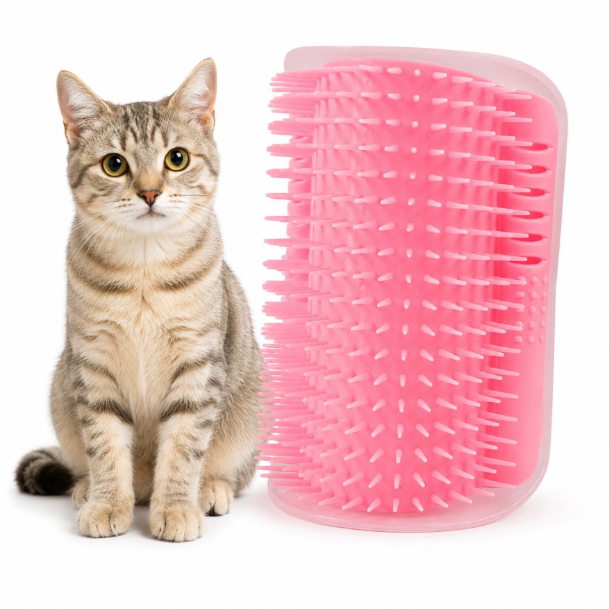 Pawzo Self Grooming Cat Corner Brush | Wall Mounted Cat Massage Brush | Soft Grooming & Shedding Comb