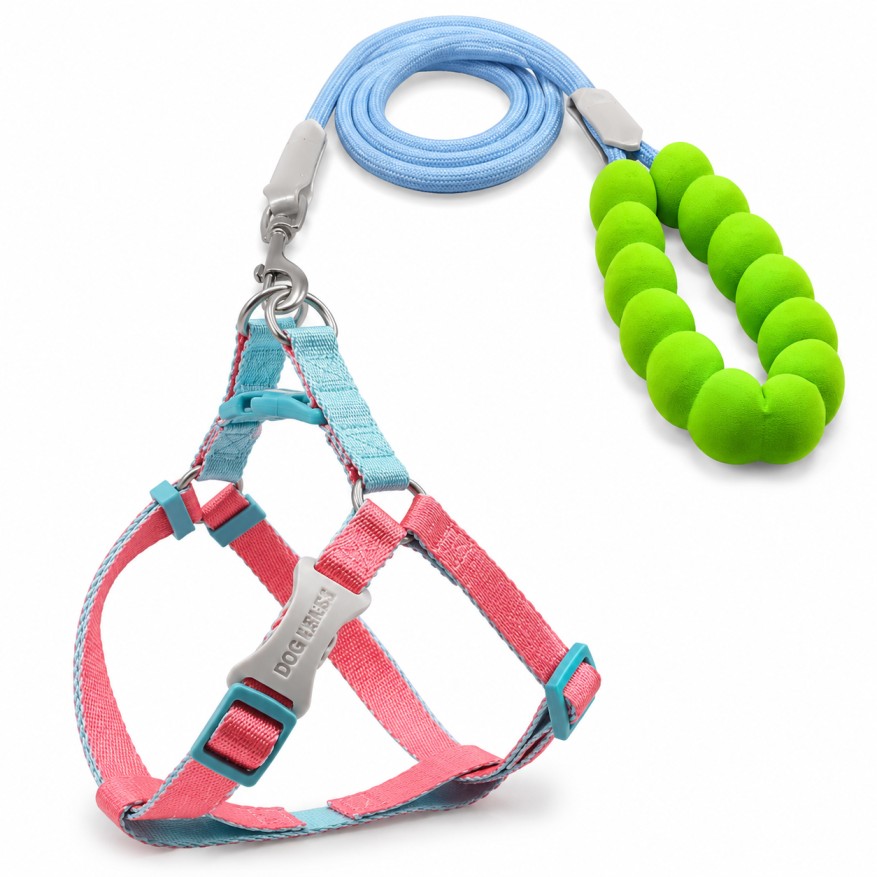 Pawzo Adjustable Dog Harness & Rope Leash Set with Soft Foam Handle