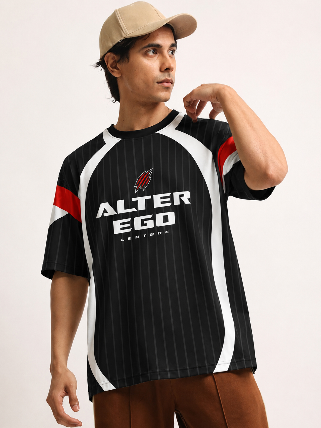 Men's Black Alter Ego Oversized Polyester Graphic T-Shirt | Half Sleeve Round Neck Streetwear Tee - Leotude Fashion