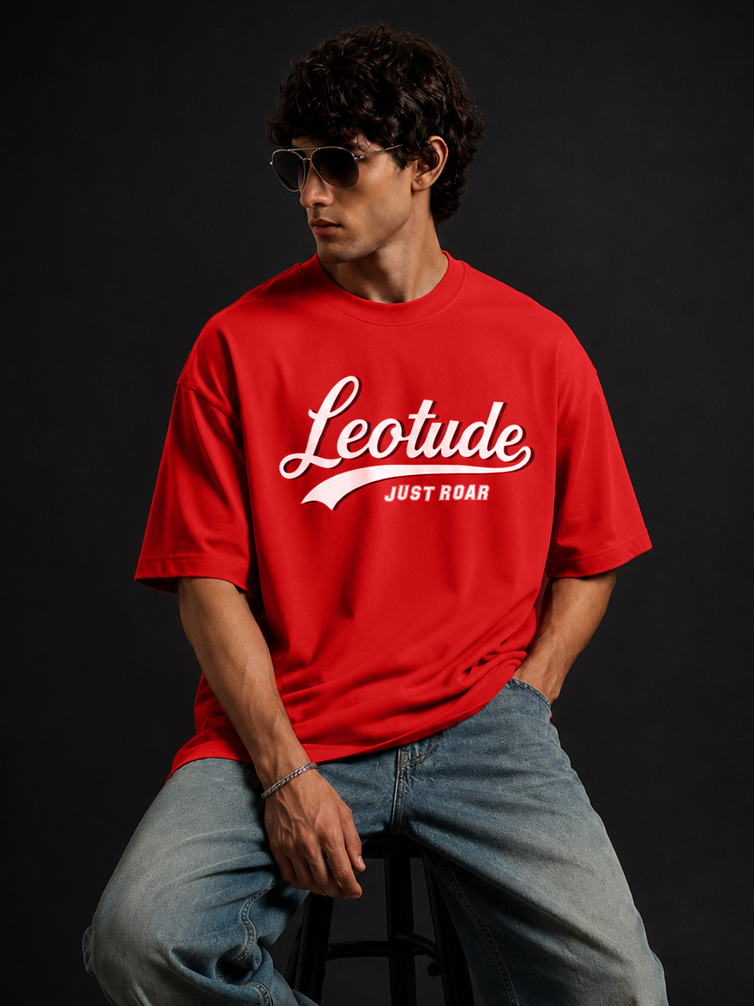 Men Oversized Printed T-Shirt | Red College Graphic | Half Sleeve Round Neck Streetwear Tee - Leotude Fashion