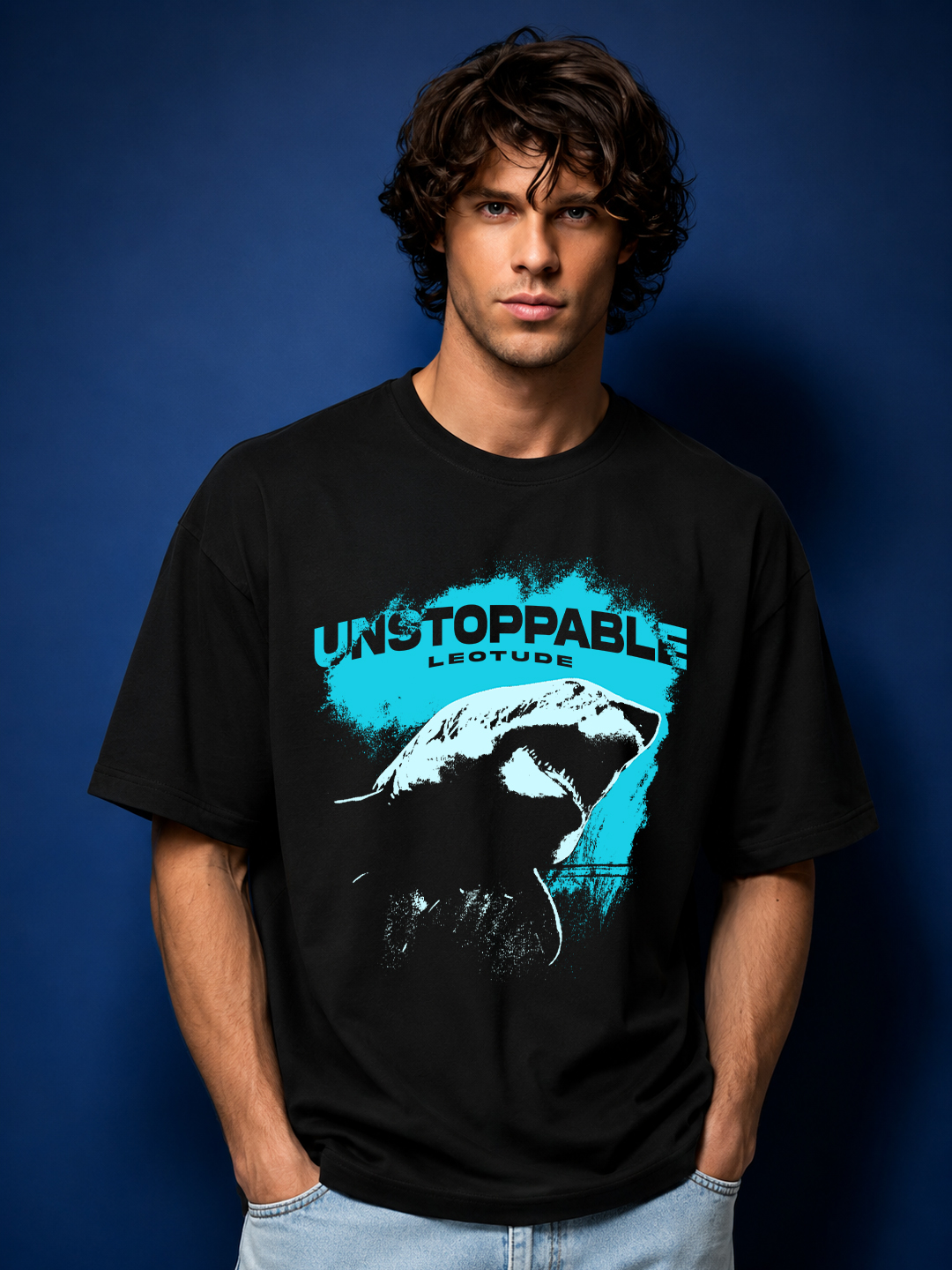 Men's Black Unstoppable Graphic Oversized Cotton T-Shirt | Half Sleeve Round Neck Streetwear Tee - Leotude Fashion