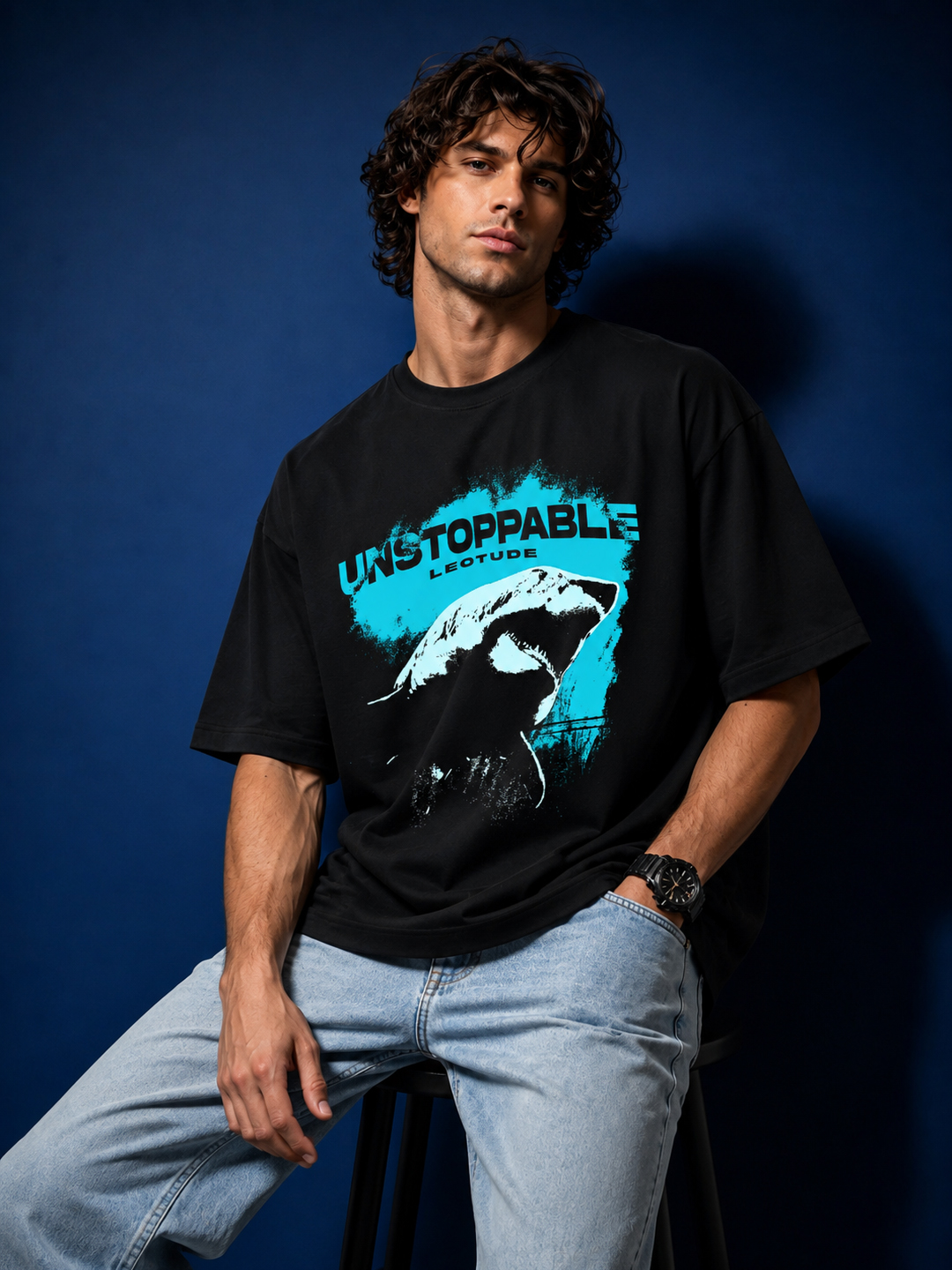 Men's Black Unstoppable Graphic Oversized Cotton T-Shirt | Half Sleeve Round Neck Streetwear Tee - Leotude Fashion