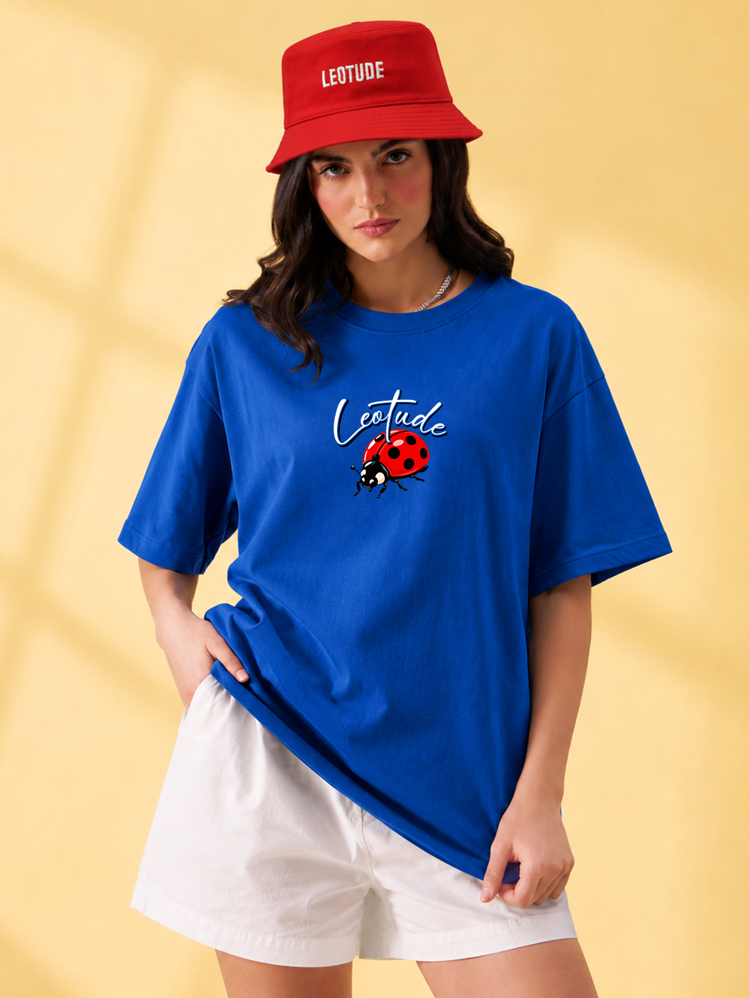Women's Blue Mushroom Graphic Oversized Cotton T-Shirt | Half Sleeve Round Neck Streetwear Tee - Leotude Fashion