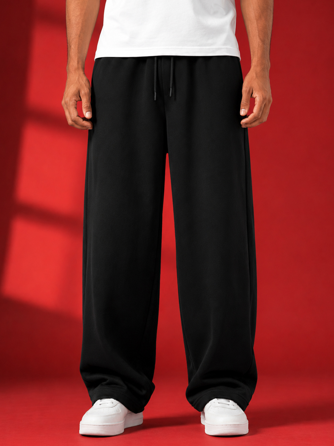 Premium Men's Black Plain Track Pants | Regular Fit Cotton Joggers | Drawstring Waist | Side Pockets - Leotude Fashion