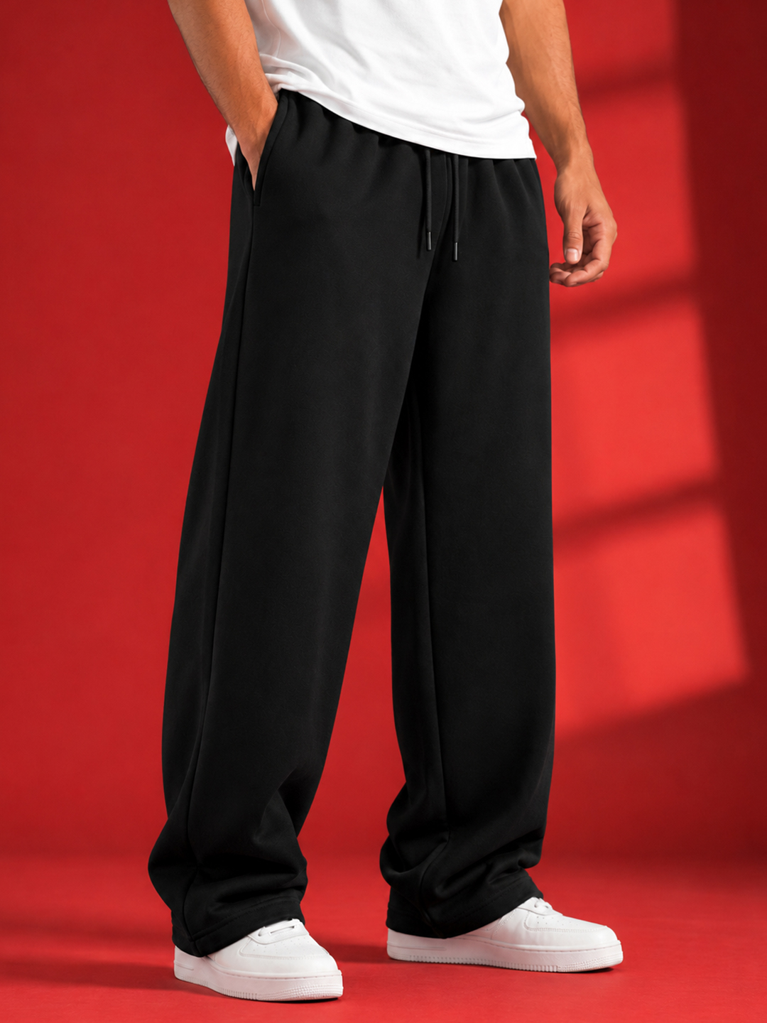 Premium Men's Black Plain Track Pants | Regular Fit Cotton Joggers | Drawstring Waist | Side Pockets - Leotude Fashion
