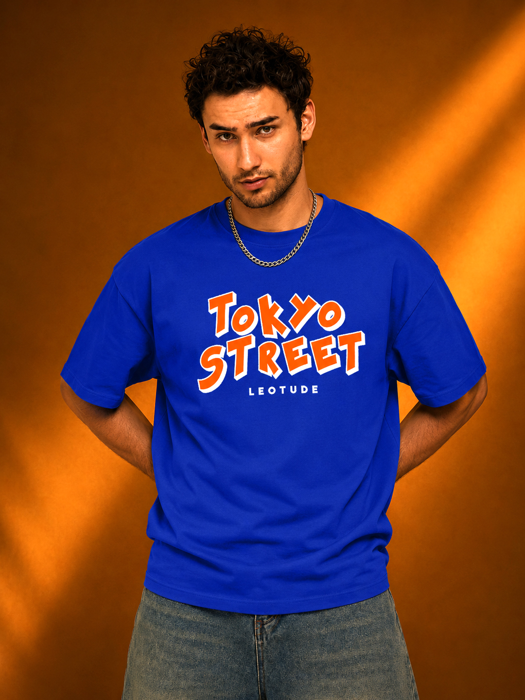 Men Oversized Printed T-Shirt | Blue Tokyo Printed | Half Sleeve Round Neck Streetwear Tee - Leotude Fashion