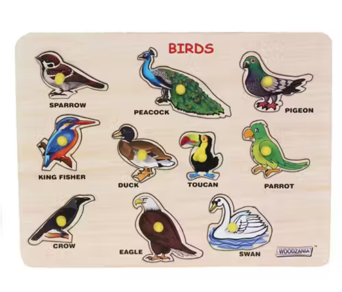 Wooden Birds Educational Tray with Knob