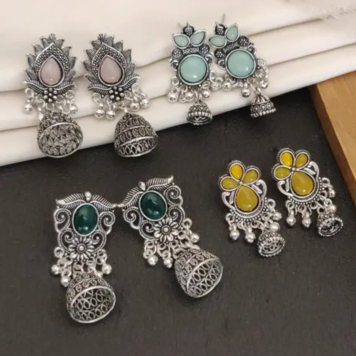 Oxidized jewelery jhumkas combo for festive occasions